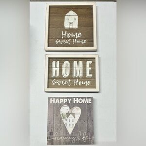 Rustic Distressed Primitive Brown and White 'Home Sweet Home' Wall Art Set of 3